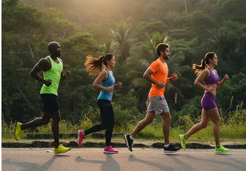 Group of people running marathon